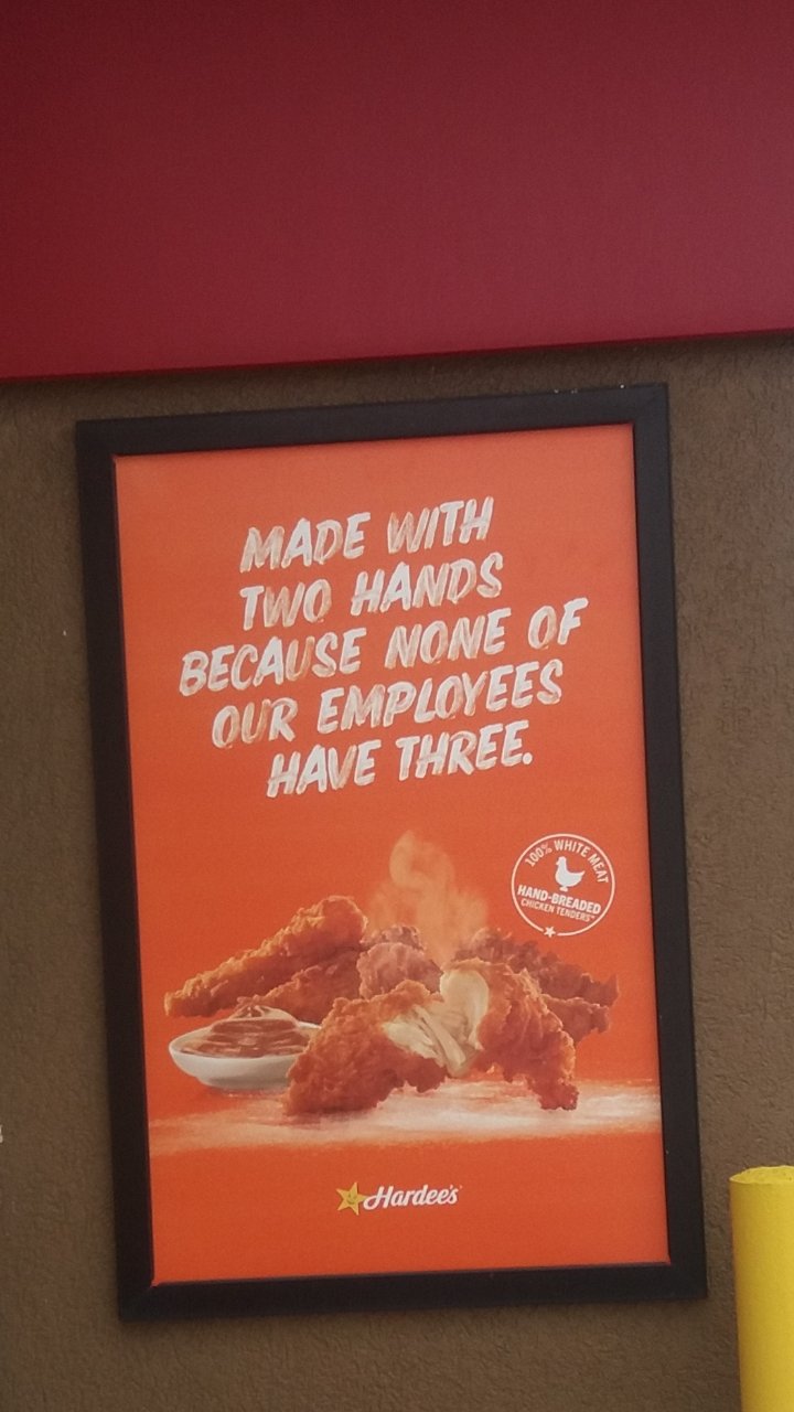 orange - Made With Two Hands Because None Of Our Employees Have Three Emea HandBreaded Chicken Tenders Hardees