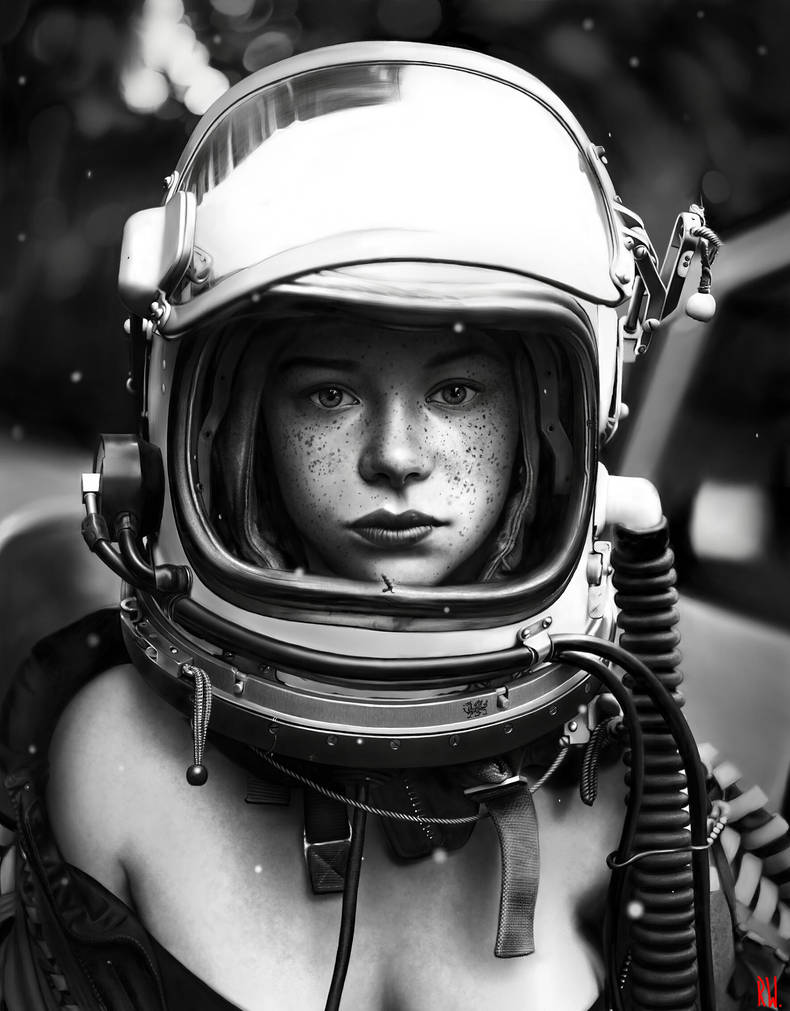 woman with astronaut helmet