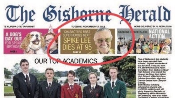 cringey stan lee spike lee - The Gisborne Herald Te Nusepad Te N Et Tuesda, Characters Fast Superheroes Next Spike Lee Dies At 95 Home Ondra 12.00 Gsborne 1 Oersion National Action A Dog'S Day Out For Spcas Birthday Page Our Tor Academics Features No Men 