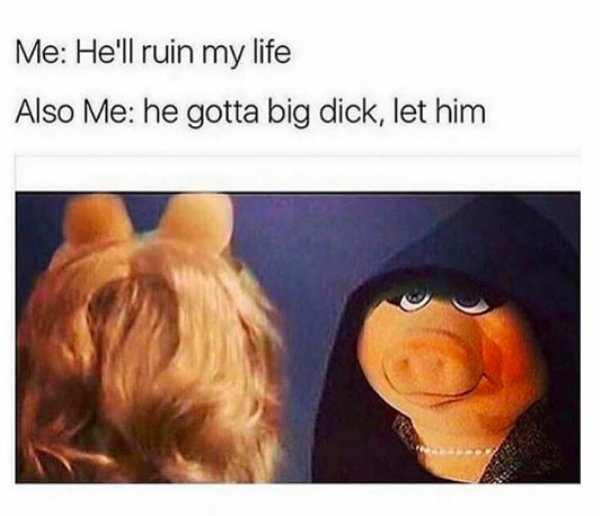 evil miss piggy meme - Me He'll ruin my life Also Me he gotta big dick, let him