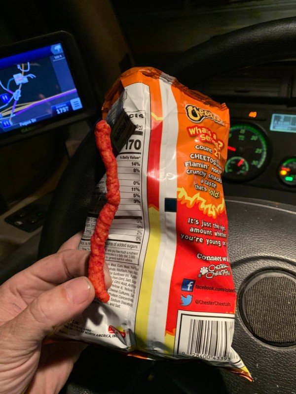 “There was an extra long Cheeto in my bag.”