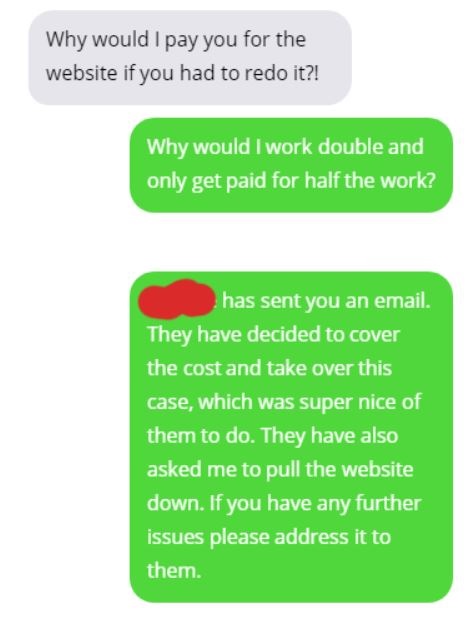 Woman tries to manipulate to avoid paying for her website