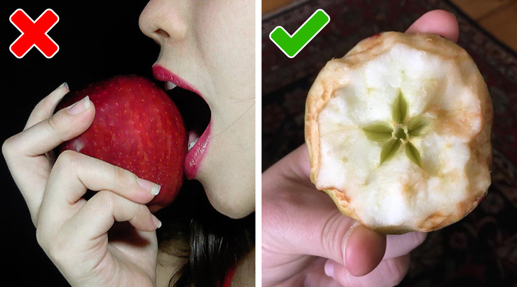 The image of an apple with a bite on its side is so iconic you’d think there was no questioning it. Wrong! Eating an apple starting from the side is the perfect way to waste around one third of the fruit! Eating from top to bottom will help you eat as much of the fruit as possible. Think of the money you’d save on produce. It also looks lovely. Just take a look at that star!