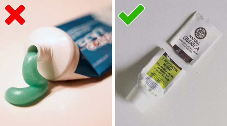 To save on the hassle of going to a local store to buy more toothpaste, people around the world try to squeeze as much as they can out of the tube. There is another way: cut the tube open. Not only does it make reaching the toothpaste easier, it even allows you to collect the toothpaste that would have been left behind by squeezing anyway.