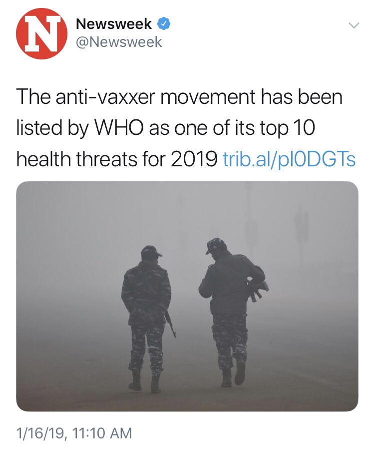 random pic Newsweek The antivaxxer movement has been listed by Who as one of its top 10 health threats for 2019 trib.alpIODGTS 11619,