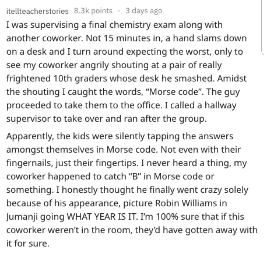 hate poetry poems - itellteacherstories points. 3 days ago I was supervising a final chemistry exam along with another coworker. Not 15 minutes in, a hand slams down on a desk and I turn around expecting the worst, only to see my coworker angrily shouting
