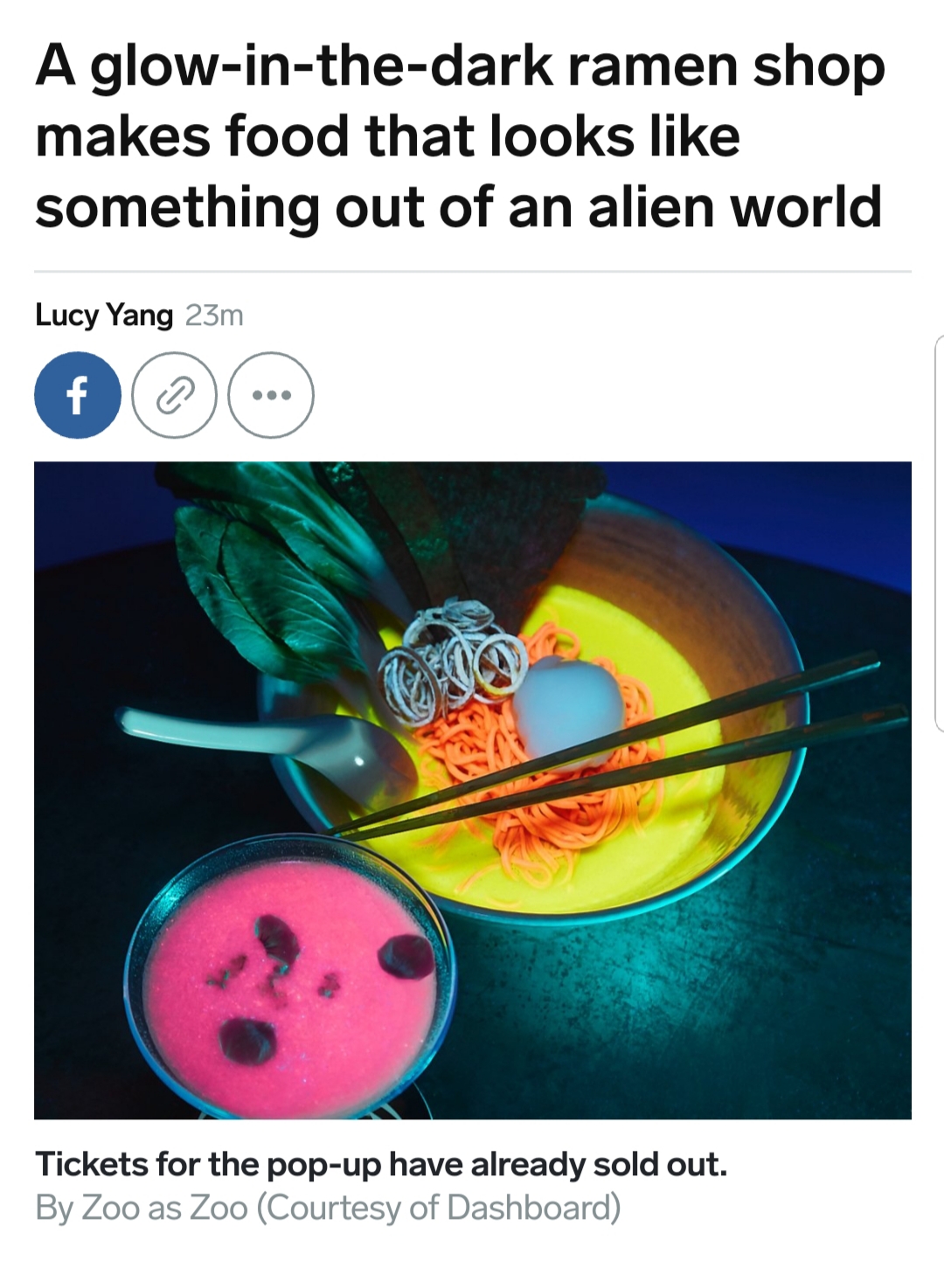 glow in the dark ramen - A glowinthedark ramen shop makes food that looks something out of an alien world Lucy Yang 23m f . Tickets for the popup have already sold out. By Zoo as Zoo Courtesy of Dashboard