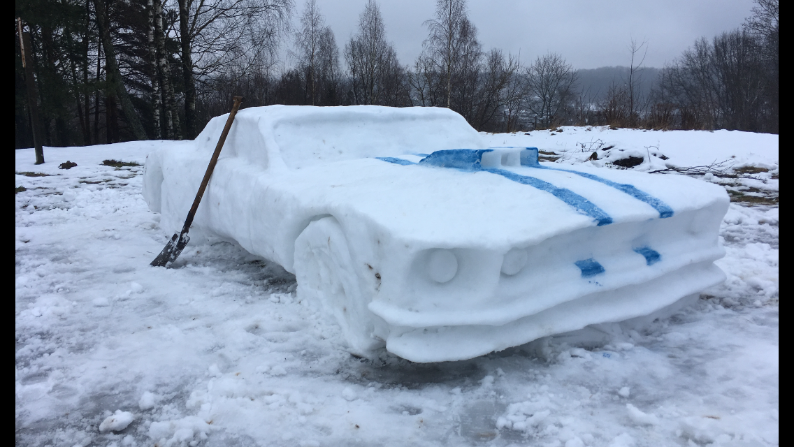 ford mustang made of snow