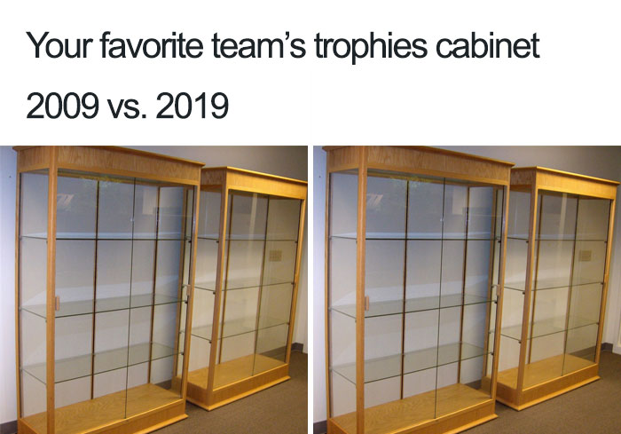 meme display cabinets - Your favorite team's trophies cabinet 2009 vs. 2019