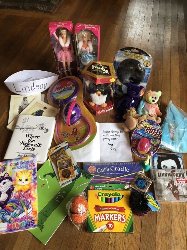 care packages for brother - Lindsay Thuina Sone things to make you feel young again Love Where Sidewalk ce, the Ends Cory Cilent Cologing Activity Book Cat's Cradle Alla Limkim Park 10 Assorted Crayola, Preferred by Teacher Markers Bob Vetes