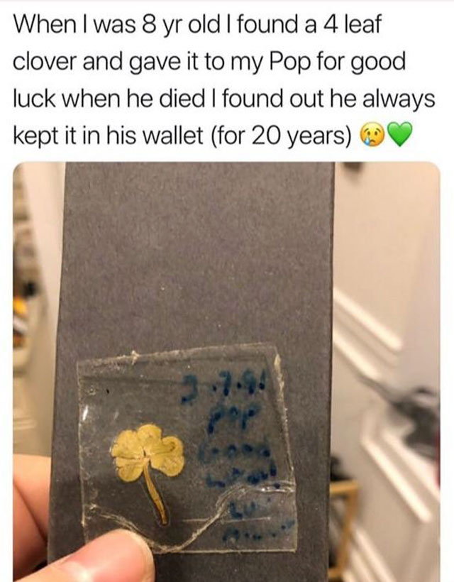 four leaf clover reddit 8 years - When I was 8 yr old I found a 4 leaf clover and gave it to my Pop for good luck when he died I found out he always kept it in his wallet for 20 years