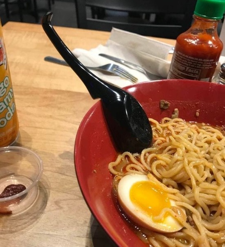 This spoon with an indent so it doesn’t slip into the bowl