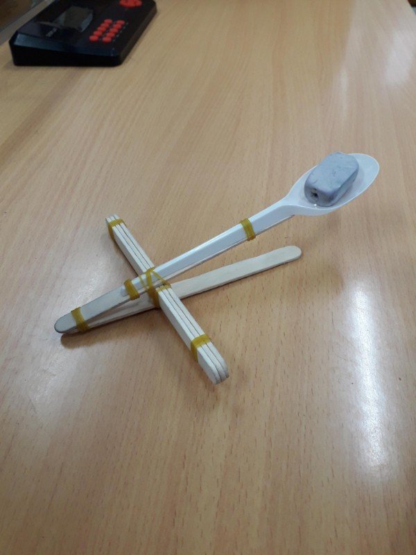 A catapult constructed by a 7-year-old student.