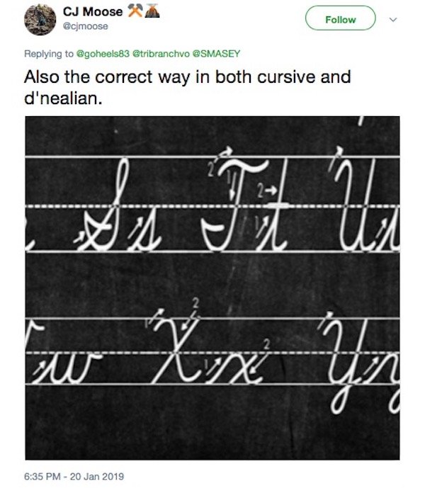 tweet - angle - Cj Moose v Also the correct way in both cursive and d'nealian. w Xx Un