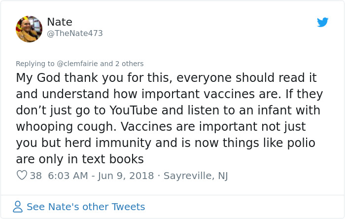 has serving impacted you - Nate and 2 others My God thank you for this, everyone should read it and understand how important vaccines are. If they don't just go to YouTube and listen to an infant with whooping cough. Vaccines are important not just you bu