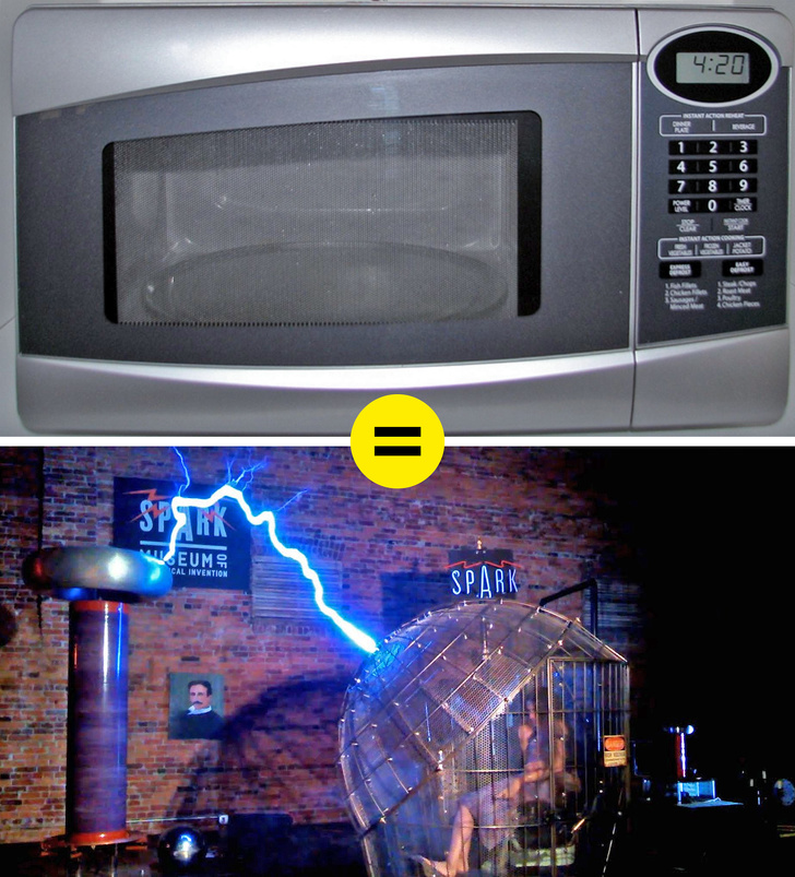 Each microwave door has a black film which is really important. It serves as a shield and is called a Faraday cage. It’s an enclosure used to block electromagnetic fields.