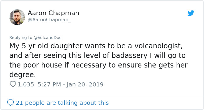 tweets from police departments - Aaron Chapman Chapman My 5 yr old daughter wants to be a volcanologist, and after seeing this level of badassery I will go to the poor house if necessary to ensure she gets her degree. 1,035