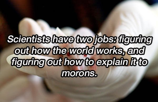 photo caption - Scientists have two jobs figuring out how the world works, and figuring out how to explain it to morons.