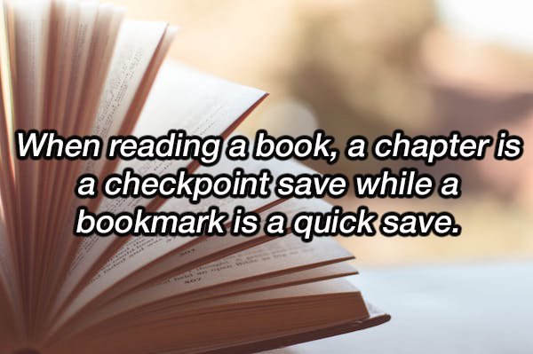 famous quotes of novels - When reading a book, a chapter is a checkpoint save while a bookmark is a quick save.