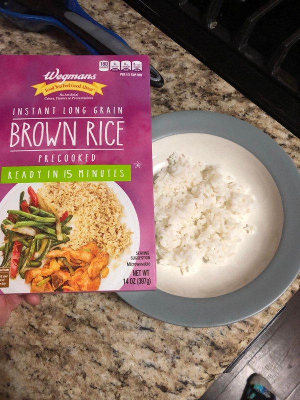 dish - Wegmans Per 12 Chf Feel Good Abe No Artificial Colors, Flavors or Preservatives Food Instant Long Grain Brown Rice Precooked Ready In 15 Minutes Serving Suggestion Microwavable Net Wt 14 Oz 3979