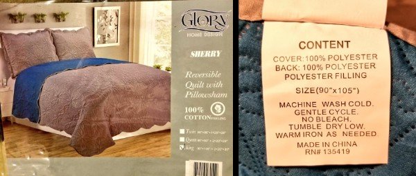 furniture - Giorv Design Sherry Content Cover 100% Polyester Back 100% Polyester Polyester Filling Reversible Quilt worth Pillozesham 100% Cottonline Size90 x 105" Machine Wash Cold. Gentle Cycle No Bleach Tumble Dry Low. Warm Iron As Needed Made In China