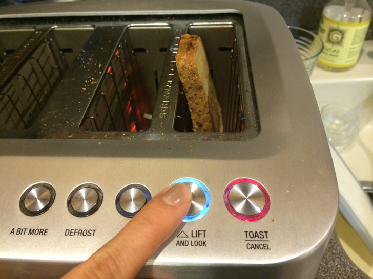 If you don’t have a transparent toaster, this toaster has a “lift-and-look” button so you can check on its progress.