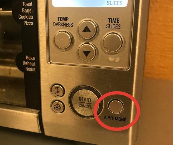 This microwave oven has a button for “a bit more” if you think your dish isn’t ready.
