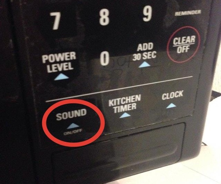 The microwave has a button to turn off the sound, so it doesn’t beep when your food is done.
