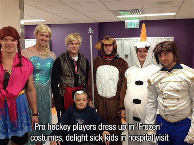 costumes children hospital - Ex Pro hockey players dress up in 'Frozen' costumes, delight sick kids in hospital visit