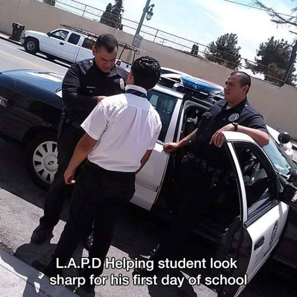 Human - L.A.P.D Helping student look sharp for his first day of school