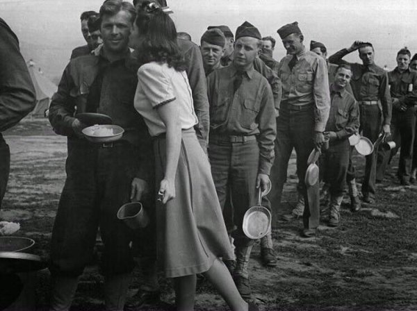 During WWII, a young actress decided to boost morale by attempting to kiss 10,000 young soldiers, she puckered up to 733 the first day