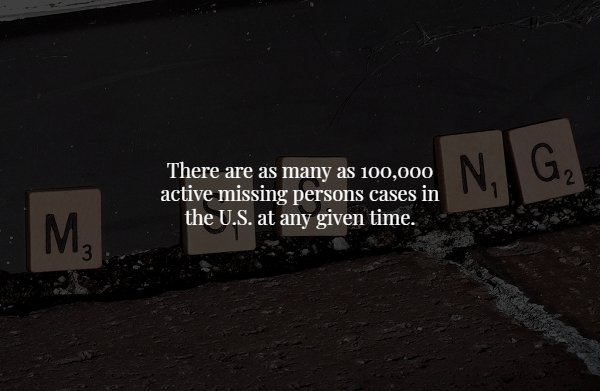 night - There are as many as 100,000 active missing persons cases in the U.S. at any given time.