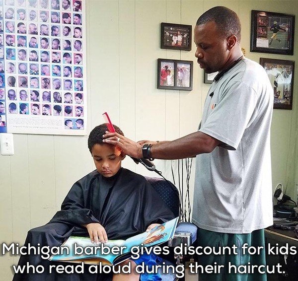 Book - Michigan barber gives discount for kids who read aloud during their haircut.