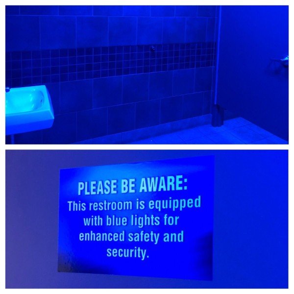 A chain of convenient marts have begun installing blue fluorescent lights to prevent people from shooting up in them. (The blue lights makes it nearly impossible to find a vein.)