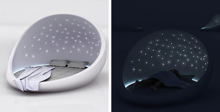 Ever dreamed of sleeping under the stars? This bed imitates the lights and sounds of the night sky.