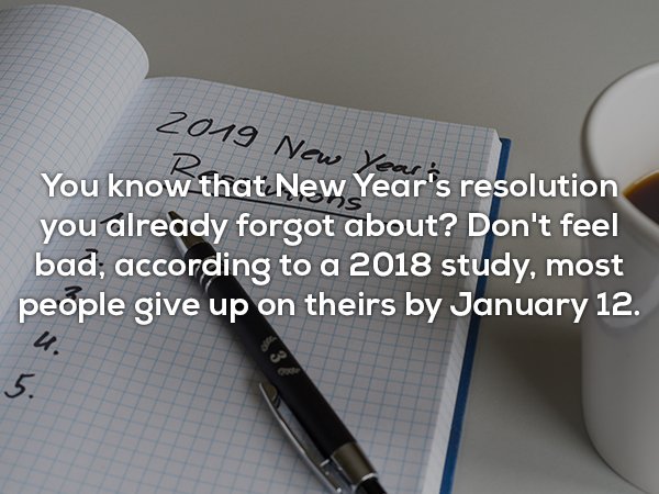 writing - 2019 New Year You know that New Year's resolution you already forgot about? Don't feel bad, according to a 2018 study, most people give up on theirs by January 12.