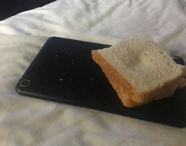 “My wife likes to put her food and drinks on electronics.”