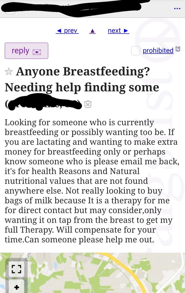 paper - prev next prohibited 21 Anyone Breastfeeding? Needing help finding some Looking for someone who is currently breastfeeding or possibly wanting too be. If you are lactating and wanting to make extra money for breastfeeding only or perhaps know some