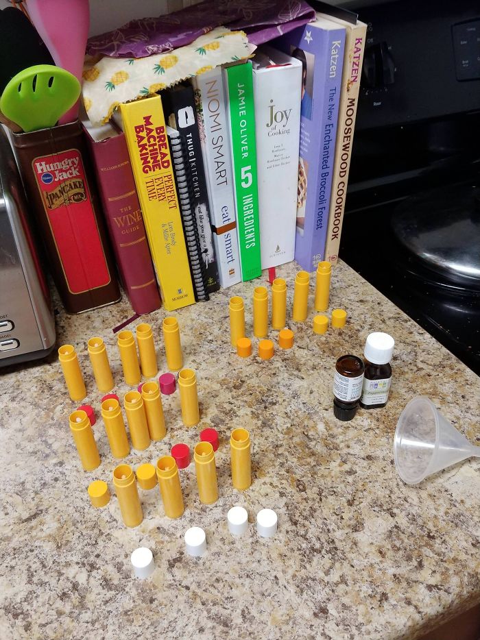 My Boyfriend Uses Lip Balm Religiously. I Saved His Used Tubes For The Last Year And Today I Am Re-Using Them! I Found A Recipe For Lip Balm On Pinterest