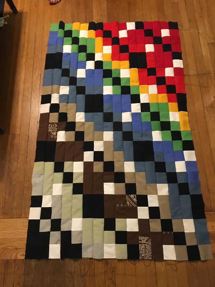 ~400 T-Shirt Pieces, Now A Quilt Top