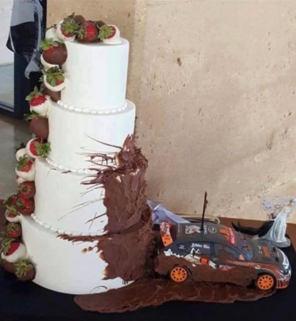 bad taste wedding cake mud car