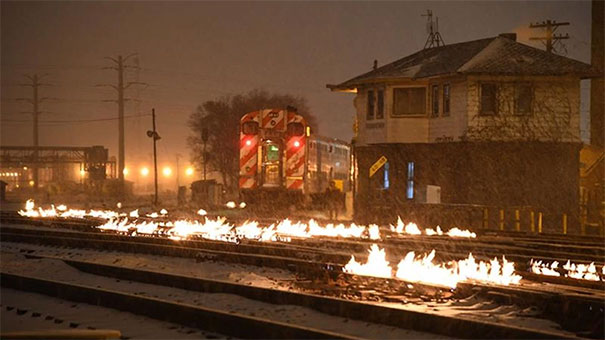 cold chicago train tracks on fire - Hill