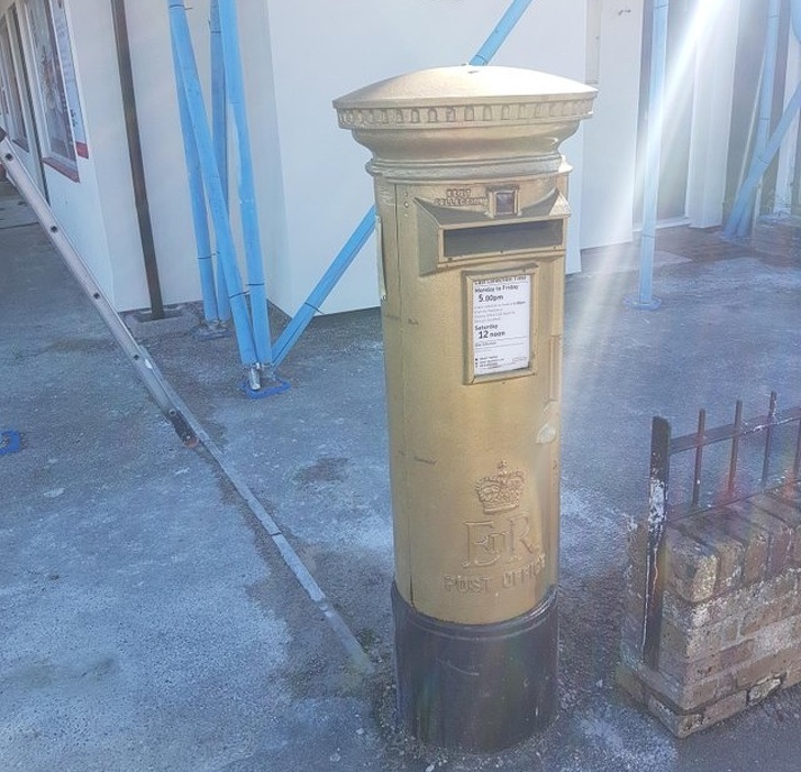 This local post box gets painted gold if a local wins gold at the Olympics. (The United Kingdom)