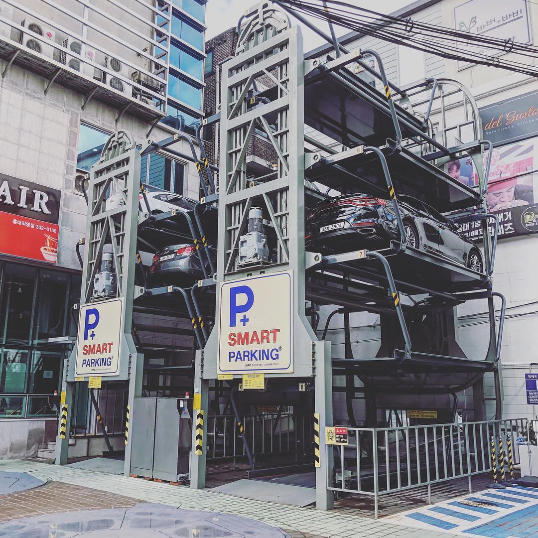 These parking lots save a lot of space. (South Korea)