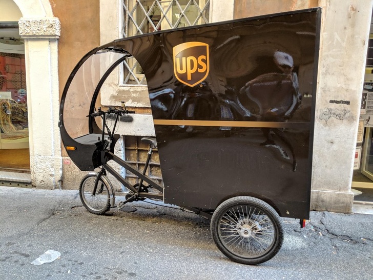 UPS uses these “bicycle trucks” to deliver packages to places with narrow streets. (Italy)