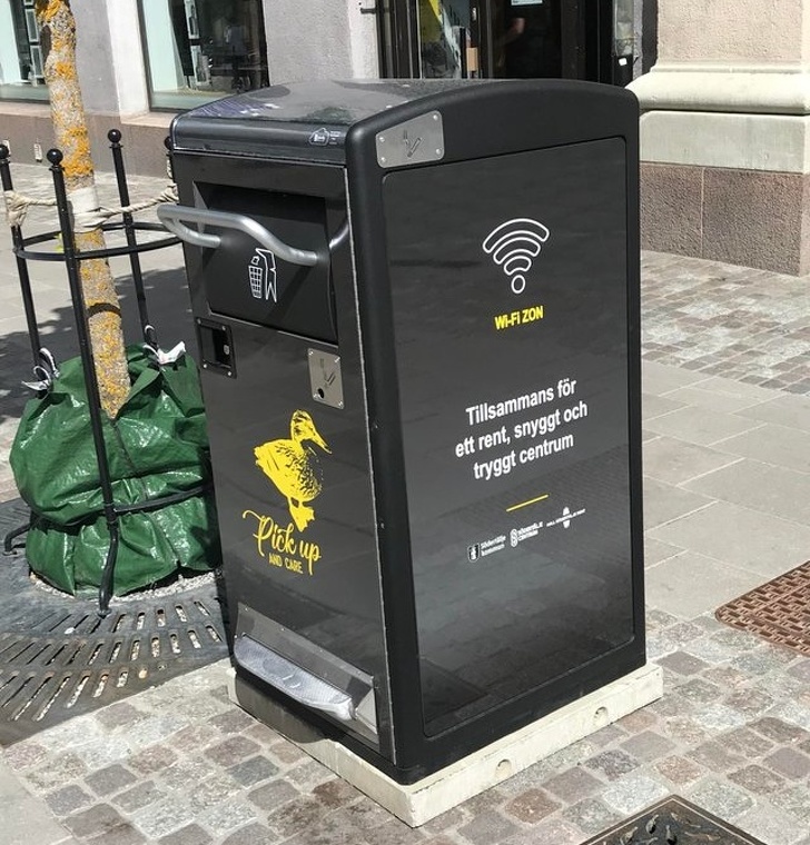 Trash cans with Wi-Fi, to inspire people to throw their trash away (Sweden)