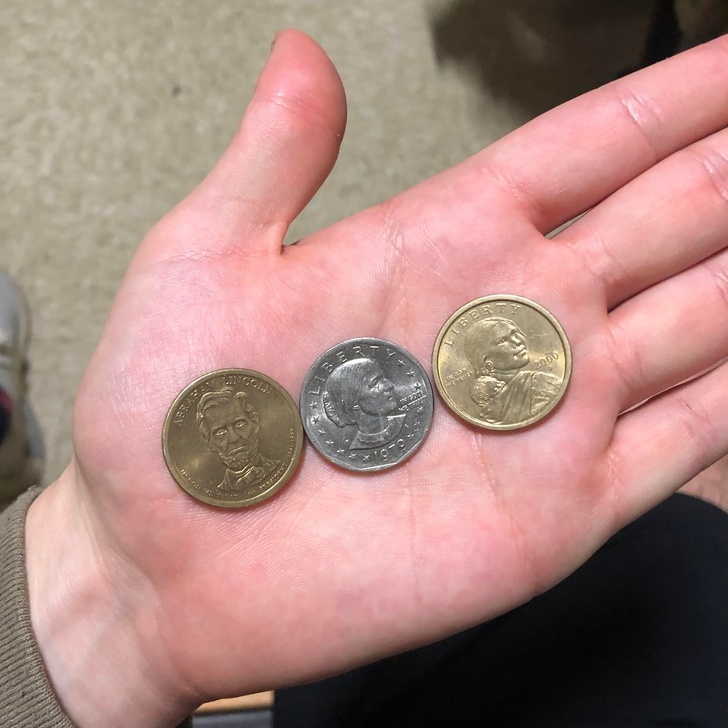 When the vending machine gives you 3 different 1-dollar coins as change