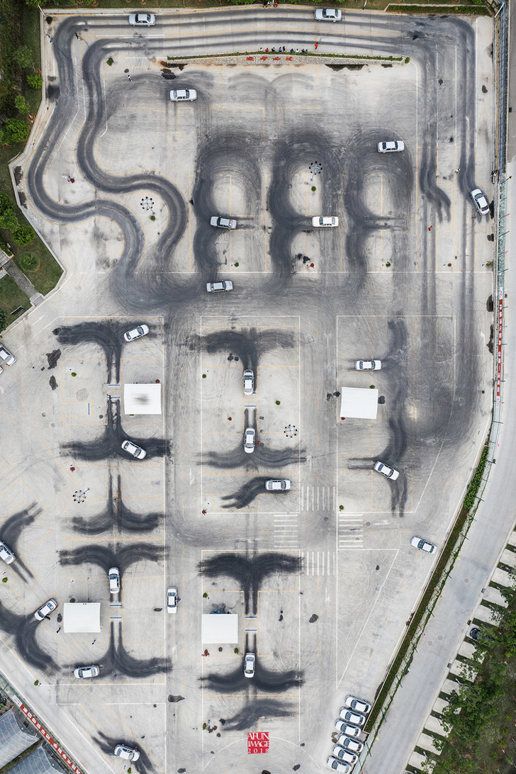 Tire tracks at a driving school