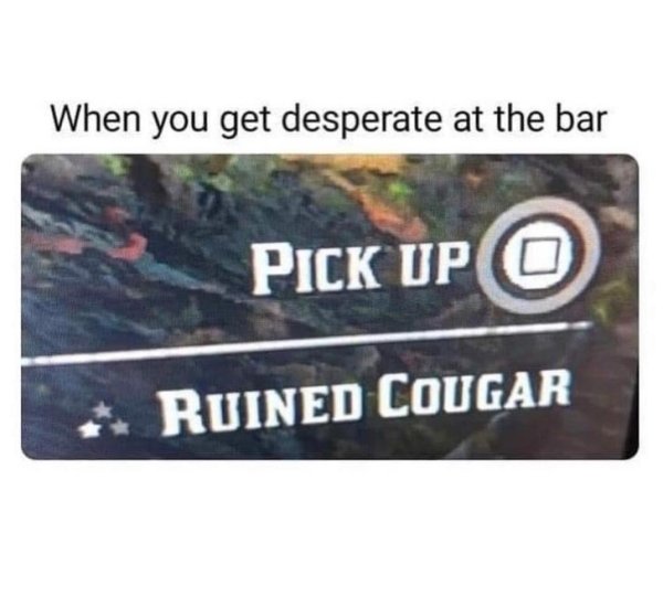 memes - rdr2 cougar meme - When you get desperate at the bar Pick Up Ruined Cougar