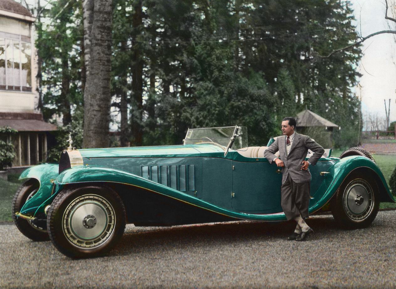 1932 - Jean Bugatti posing with his car (Bugatti Royale ‘Esders’ roadster)
